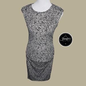 Banana Republic Black & White Animal Print Ruched Sleeveless Dress